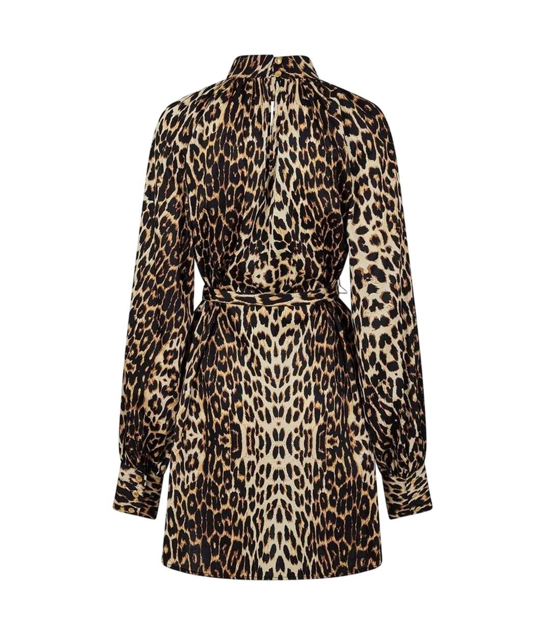 Robe Courte Manches Bouffantes Motif/style Imprimé Léopard Femme Marron Noir Biba-3