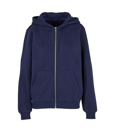 Womens/ladies Fluffy Full Zip Hoodie Navy Build Your Brand
