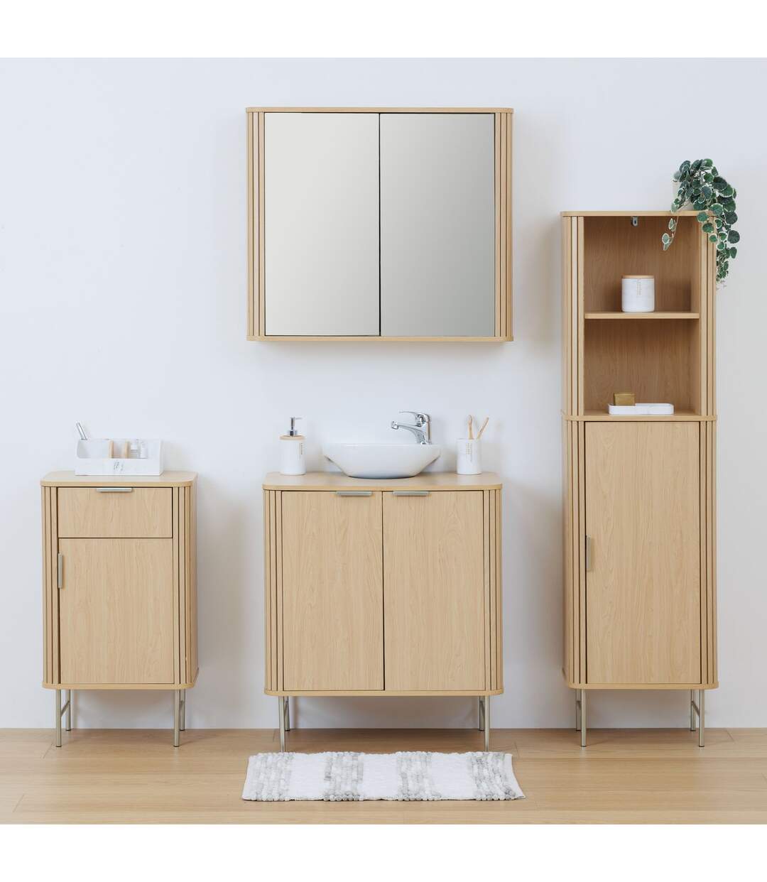 Colonne 1 porte et 2 niches effet bois clair LIORA - Beige-2