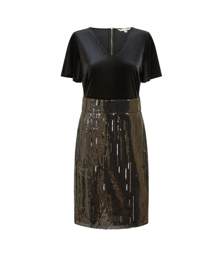 Womens/ladies Sequin Velvet Bodycon Dress Black Yumi