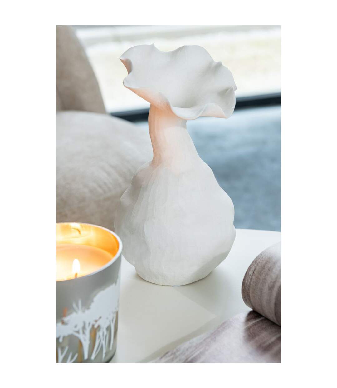 Vase Déco en Céramique Helix 38cm Blanc-3