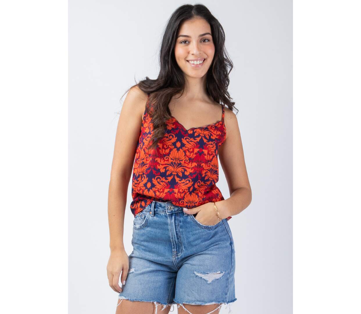 Top fines bretelles AMORE motif ethnique style baroque Coton Du Monde-2