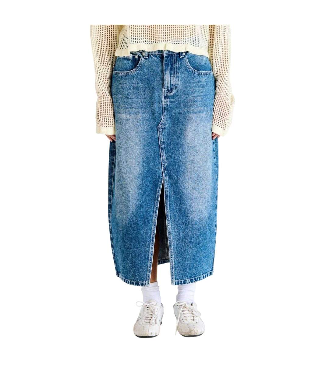 Womens/ladies Denim Midi Skirt Blue The Ragged Priest-2