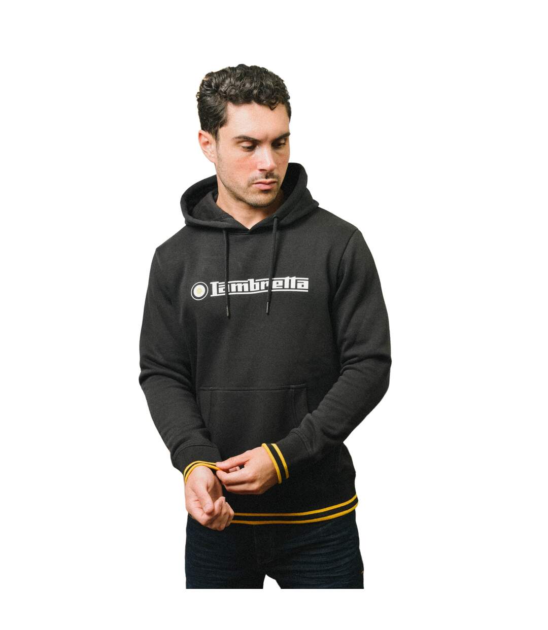 Sweat À Capuche Homme Noir Jaune Or Lambretta-1