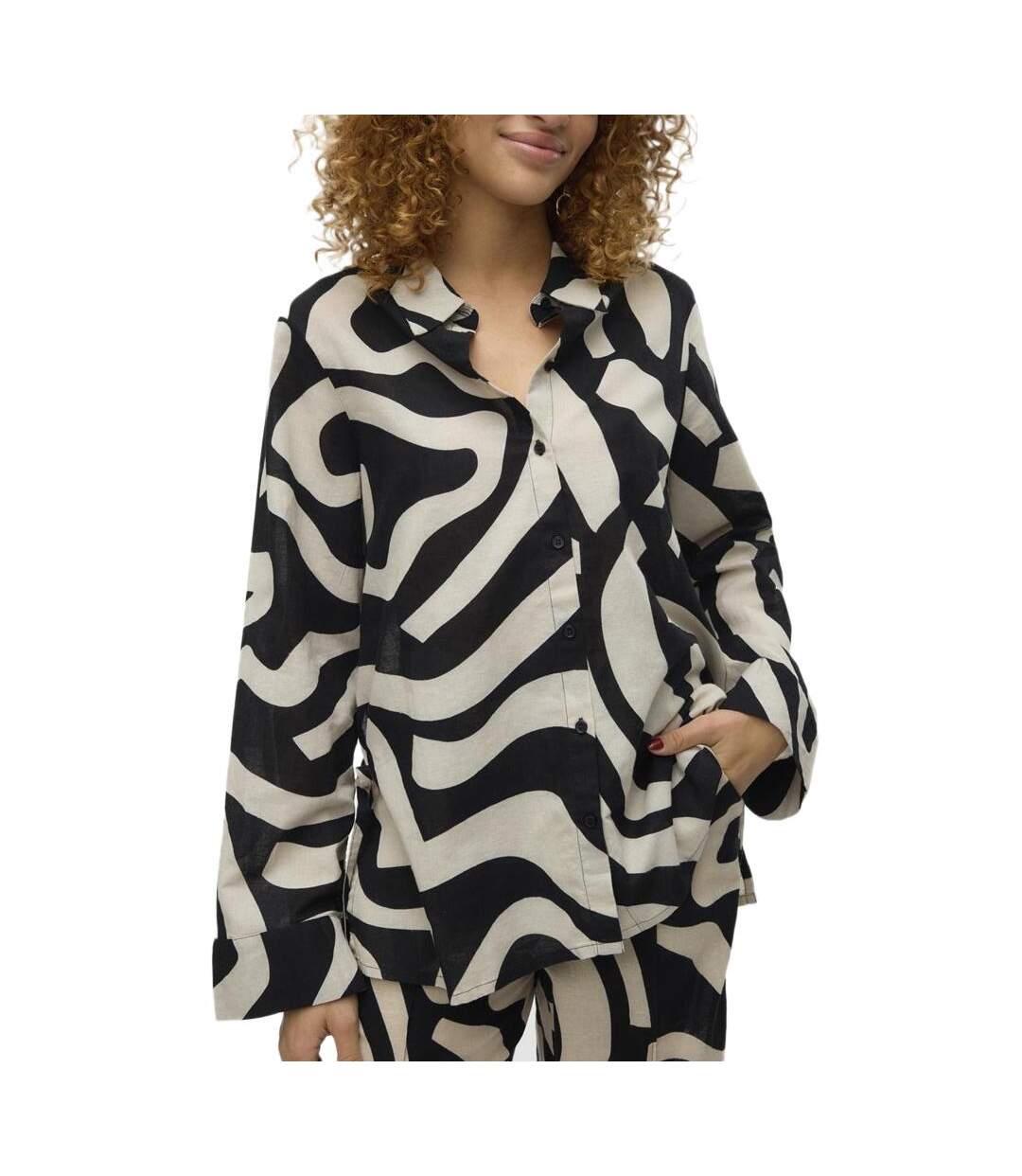 Chemise noire/beige femme vero moda magnete-1