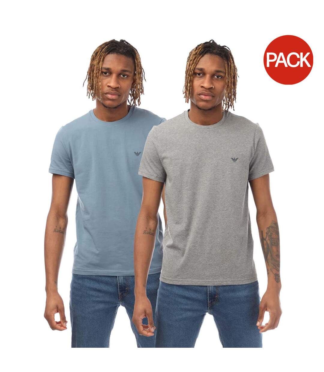 Pack Of 2  Mens Logo Endurance T-shirt  Grey Blue Emporio Armani-1