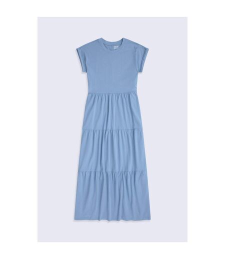 Womens/ladies Tiered Jersey Maxi Dress Corn Blue Animal