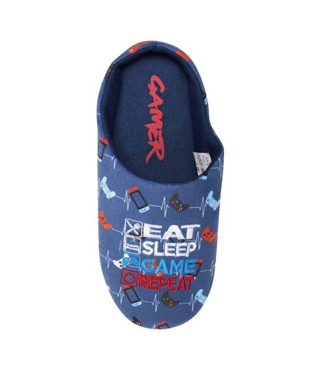 Mens Gamer Game Controller Mule Slippers Blue Floso