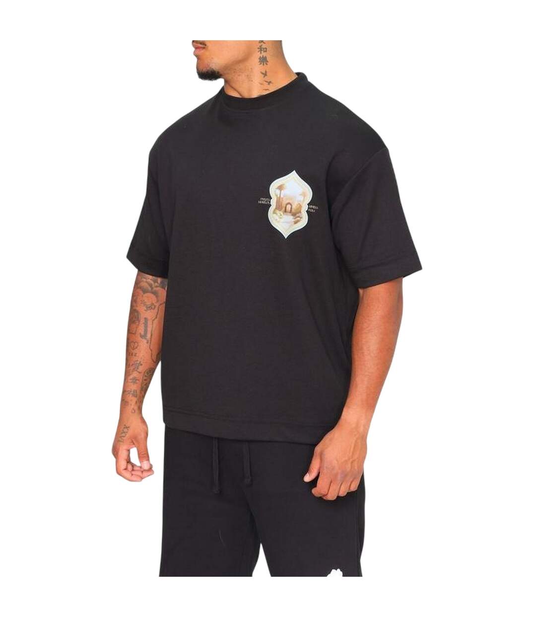 Mens Morelos Crew Neck Oversized T-shirt Black Rose London-1