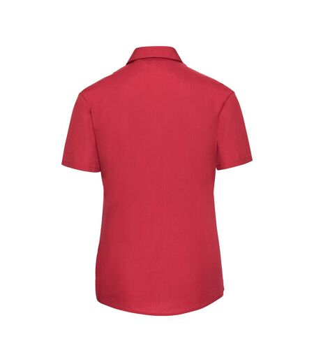Womens/ladies Classic Polycotton Easy-care Short-sleeved Shirt Classic Red Russell Collection