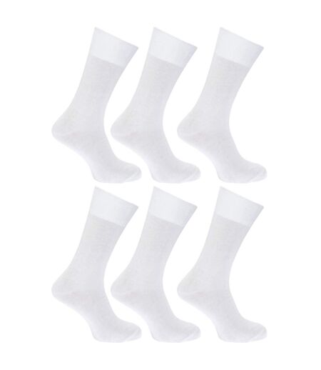 FLOSO Mens Plain 100% Cotton Socks (Pack Of 6) (White) - UTMB183