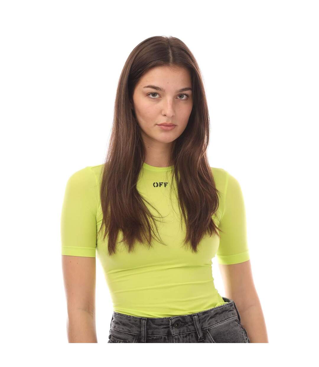 T-shirt off stamp sec skin femme jaune Off White-3