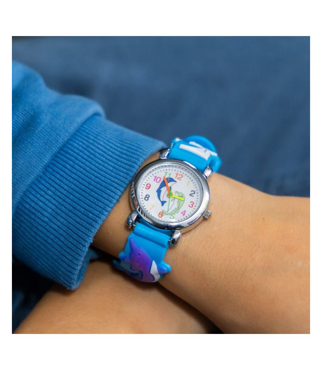 Belle Montre Enfant Unisexe Silicone Dauphin Bleu