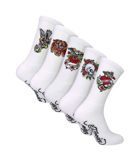 5 Pairs Men White Crew Socks Lightweight Sport Socks