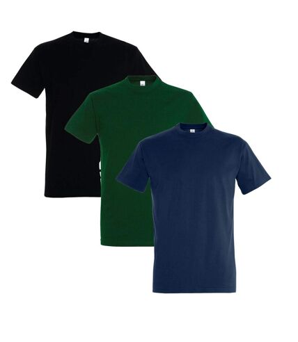 Lot 3 t-shirts manches courtes - Homme - noir bleu marine vert bouteille