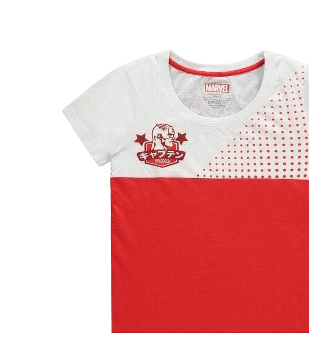 Womens/ladies Japanese T-shirt Red White Captain America-3
