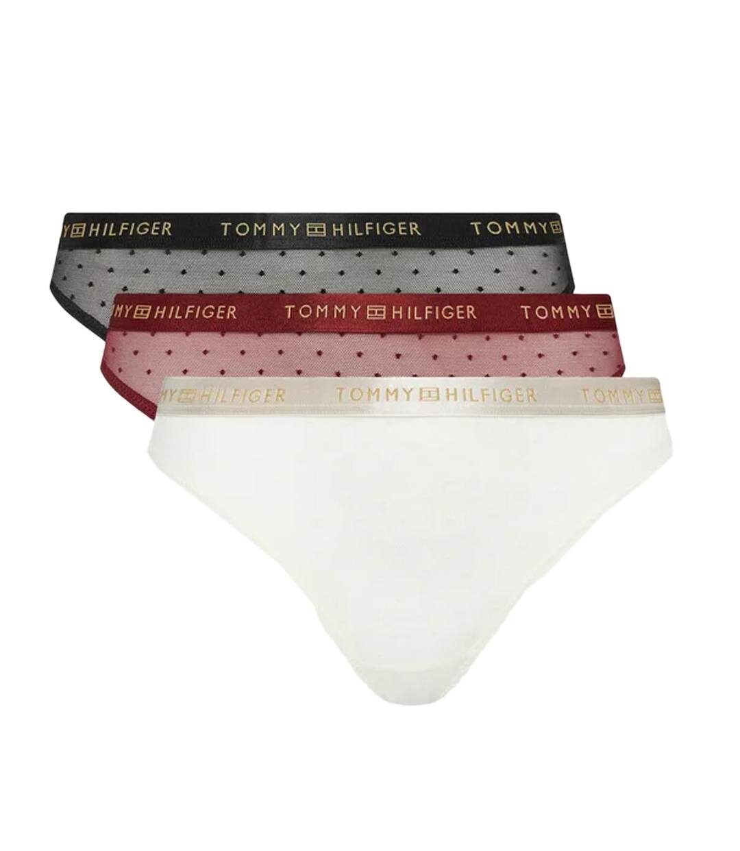 Lot de 3 strings blanc/rouge/noir femme tommy hilfiger thong - l-1