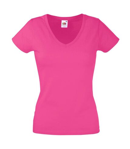 Fruit Of The Loom Ladies Lady-Fit Valueweight V-Neck Short Sleeve T-Shirt (Fuchsia) - UTBC1361