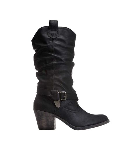 Womens/ladies Sidestep Lewis Faux Leather Boots Black Rocket Dog