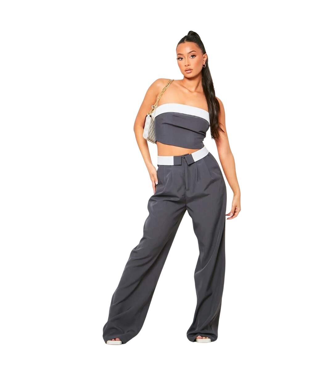 Womens/ladies Wide Leg Trousers Charcoal Missy Empire-1
