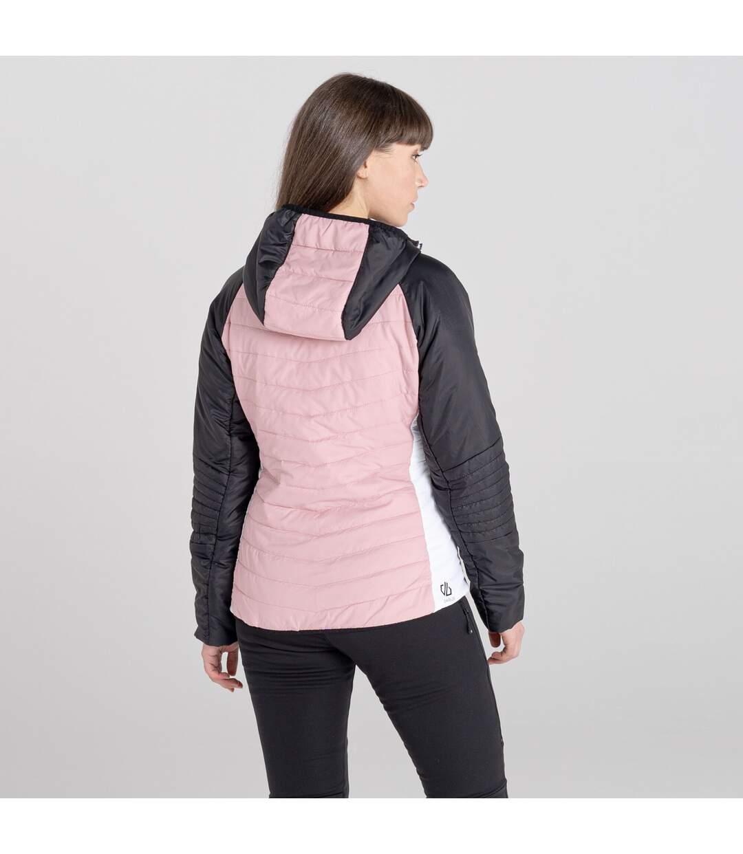 Womens/ladies surmount quilted hooded jacket powder pink/black Dare 2B-2