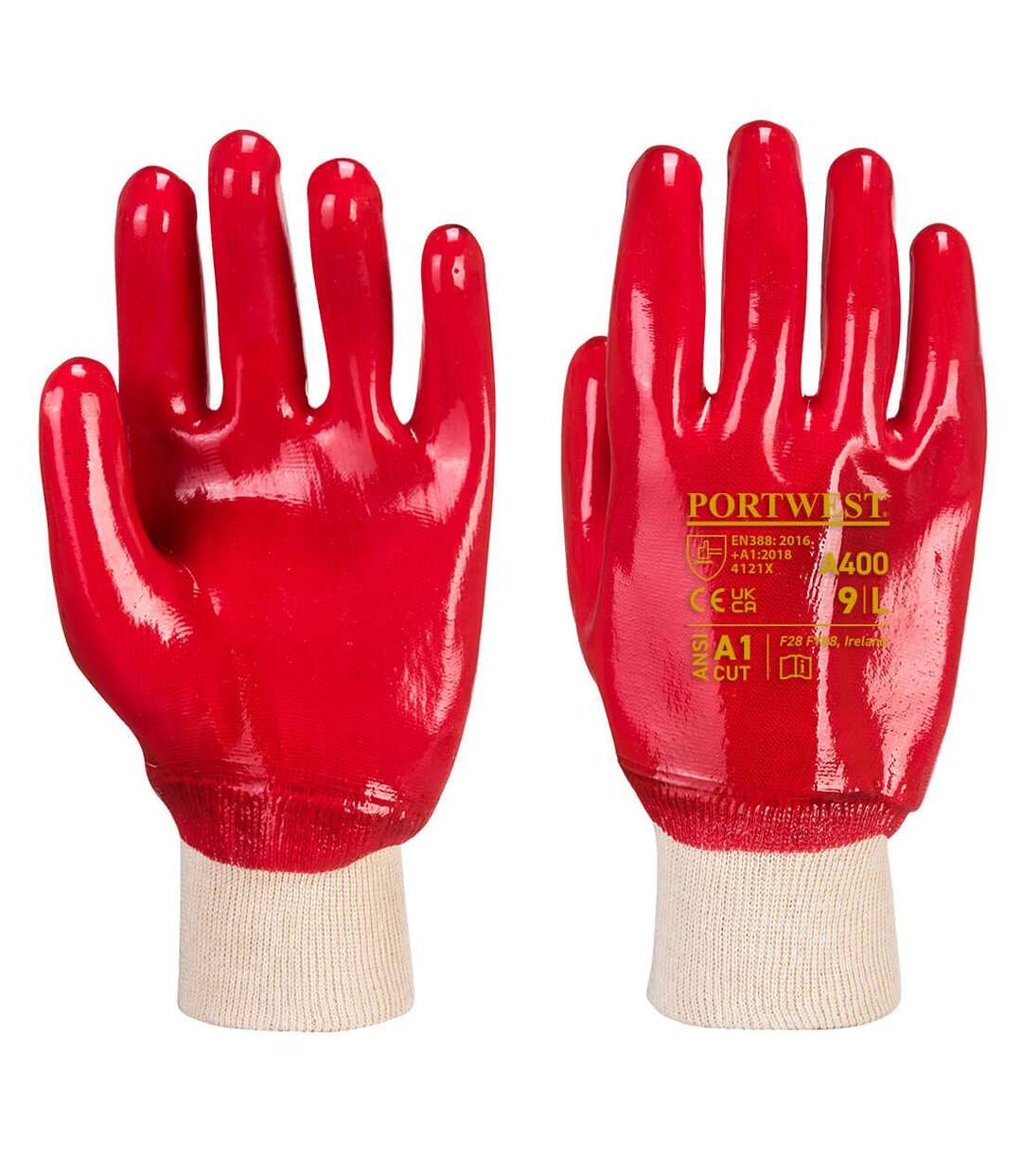 Unisex adult a400 knitted cuff pvc safety gloves xl red Portwest-1