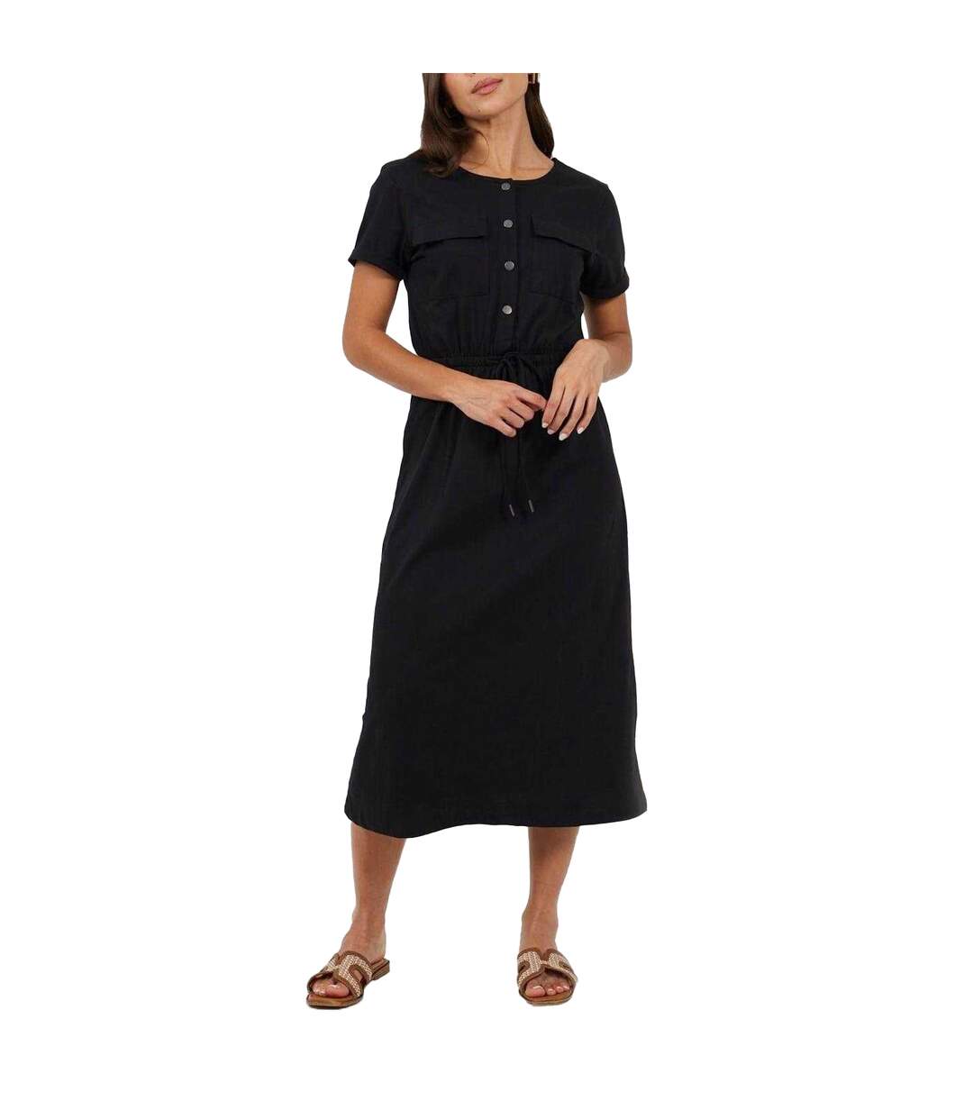 Womens/ladies Crew Neck Midi Shirt Dress Black Brave Soul-2
