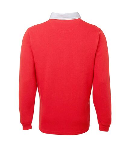 Mens premium long sleeve rugby shirt/top red Front Row