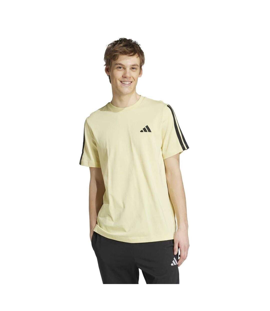 Mens 3 Stripes T-shirt Powdery Yellow Adidas-4