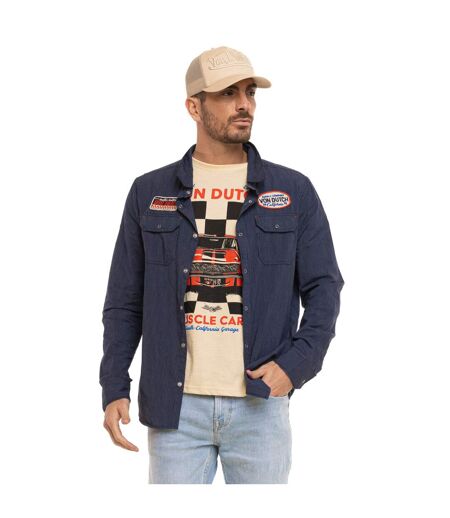 Chemise homme manches longues à rayures patch et broderie dos Musc Vondutch