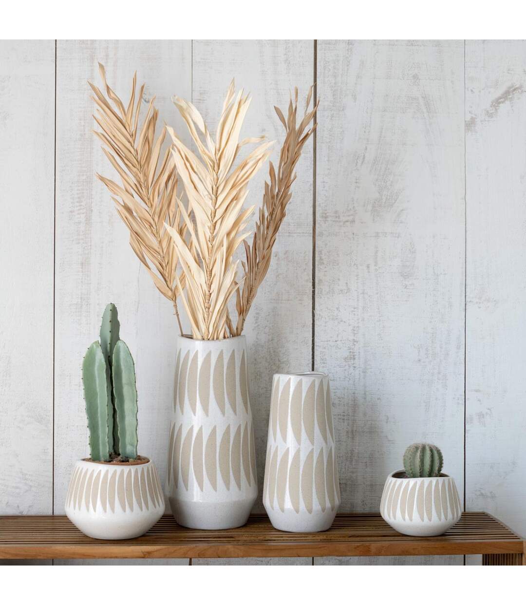 Vase Déco en Grès Kai 40cm Beige & Blanc-4