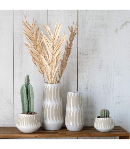 Vase Déco en Grès Kai 40cm Beige & Blanc