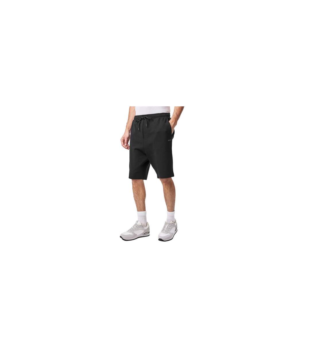 Mens Drawstring Waist Sweat Shorts Black Boss-1