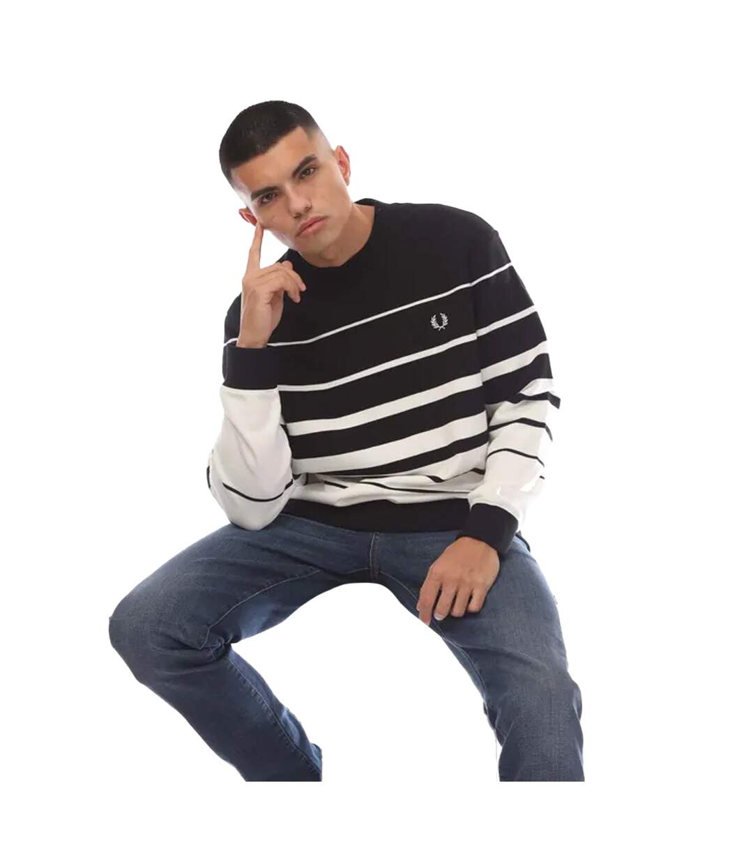 Sweat homme blanc / noir Fred Perry-4