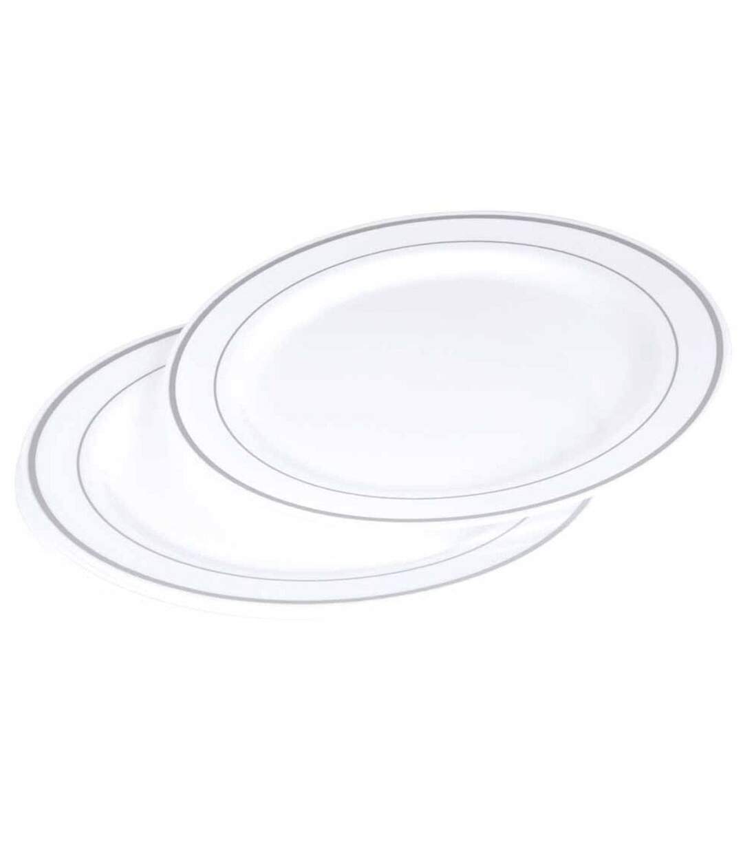 Lot de 6 Assiettes en Plastique Réutilisable Liseré 19cm Blanc & Argent-1