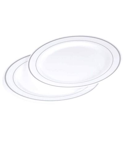 Lot de 6 Assiettes en Plastique Réutilisable Liseré 19cm Blanc & Argent