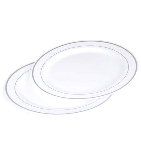 Lot de 6 Assiettes en Plastique Réutilisable Liseré 19cm Blanc & Argent