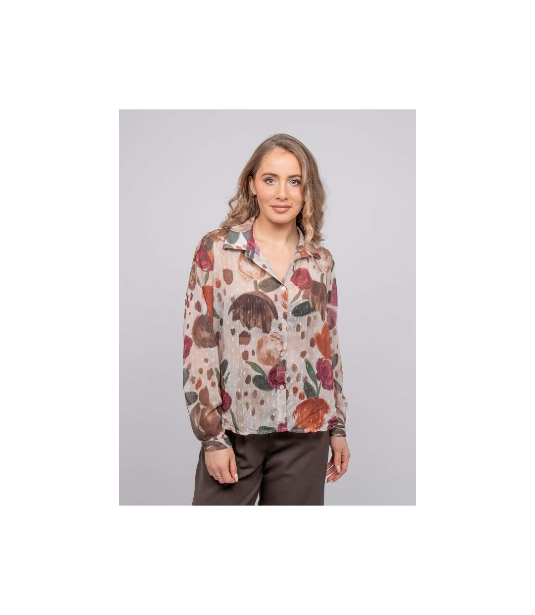 Chemise transparente motif floral OXELIA - Dona X Lisa-1