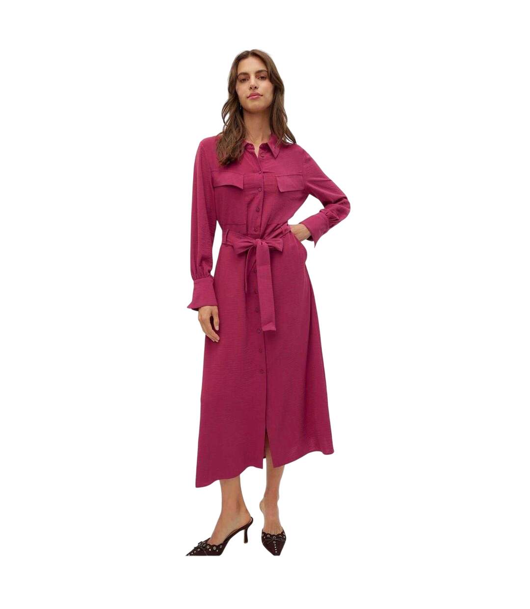 Robe Chemisier Mi-longue Olla Femme Rouge Prune Vero Moda-1
