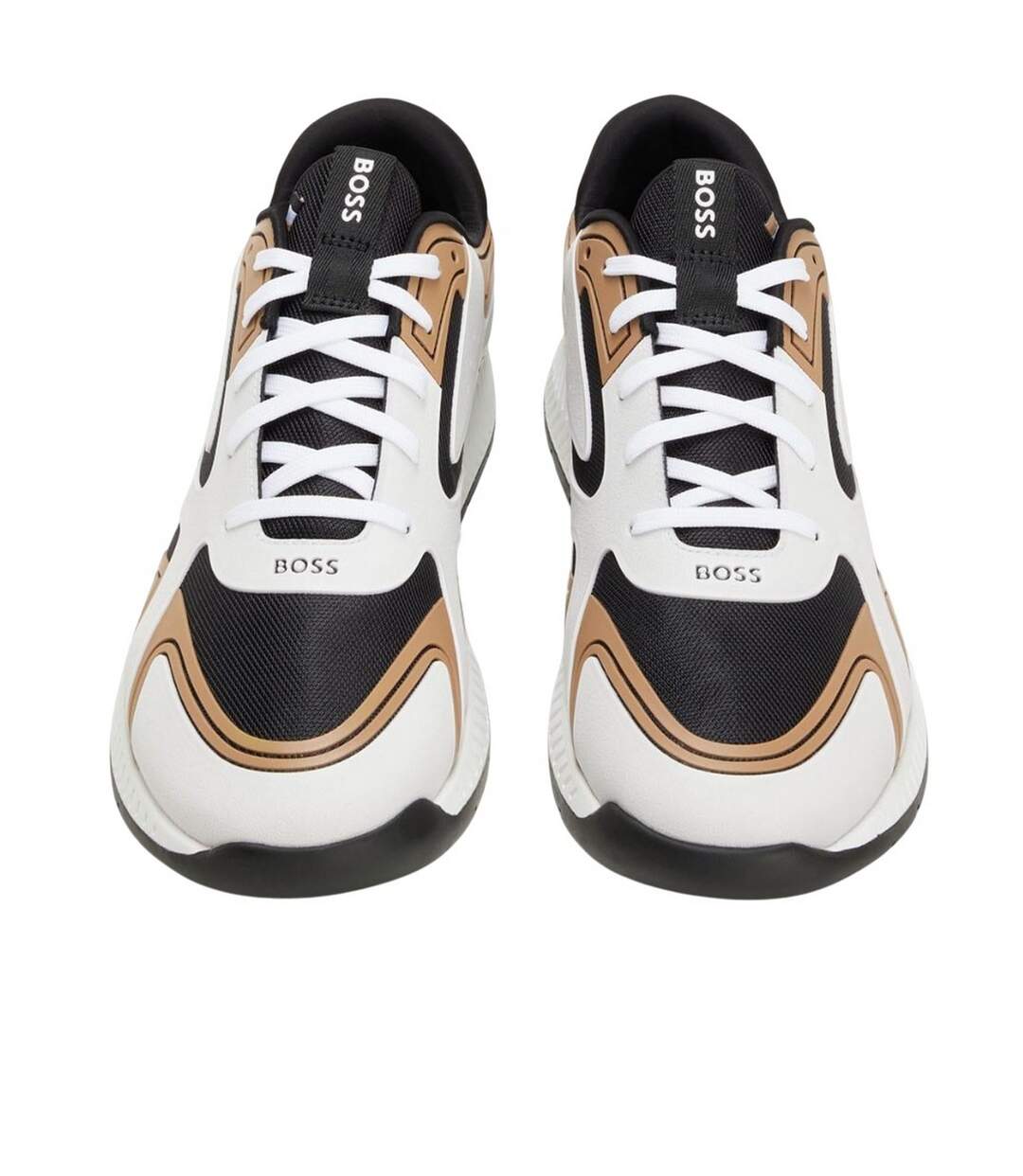 Mens Titanium Leather Running Trainers Beige Boss-4