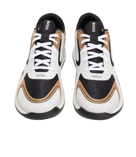 Mens Titanium Leather Running Trainers Beige Boss