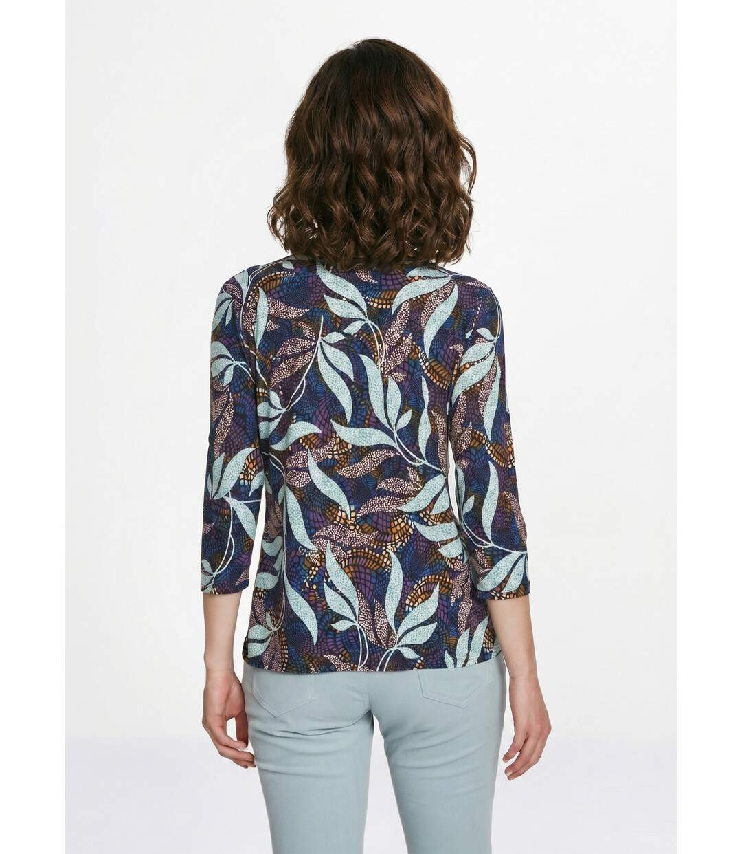 T-shirt droit manches 3/4 imprimé feuillage-2