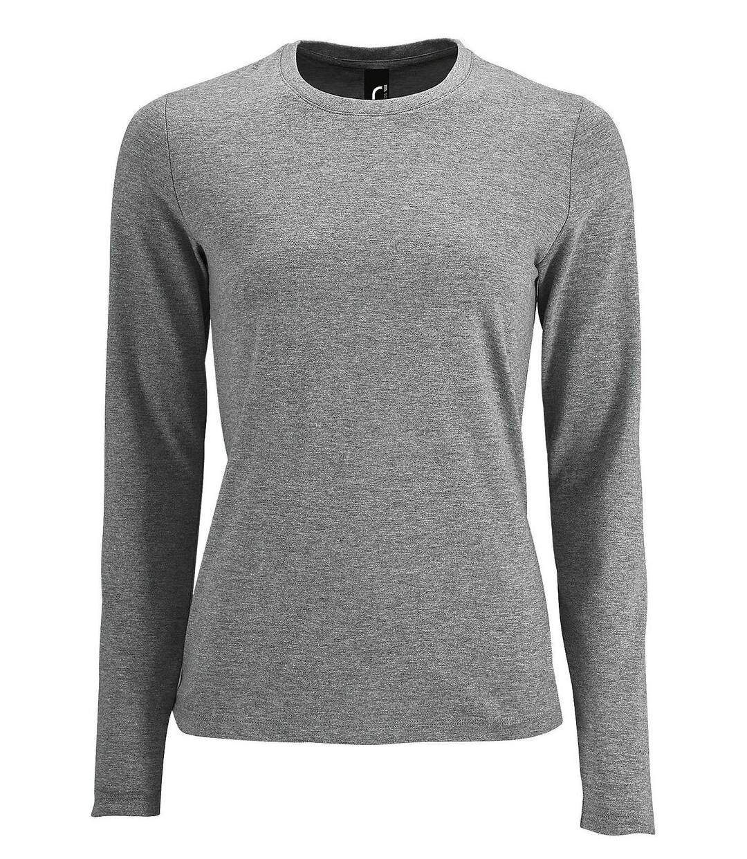 T-shirt manches longues pour femme - 02075 - gris chiné