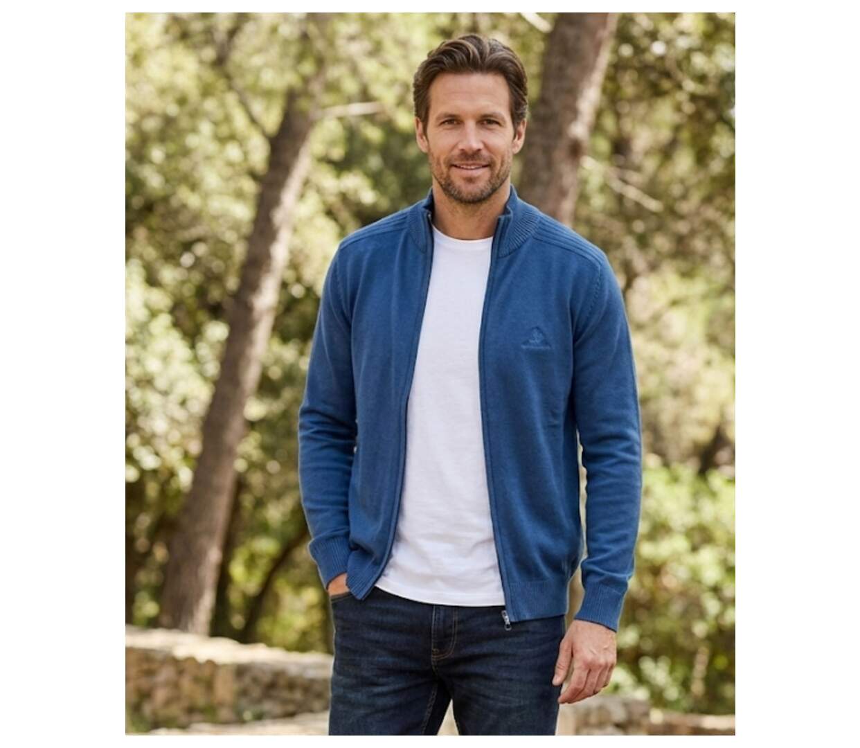 Cardigan Zippé Homme Bleu Winchester 100% Coton Doux & Confortable-1