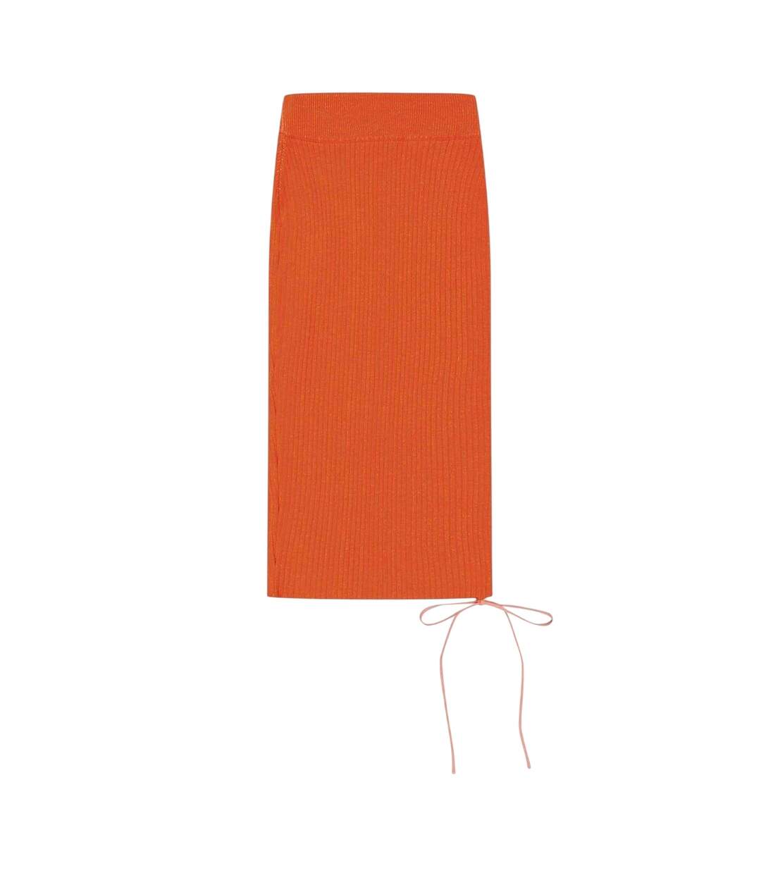 Womens/ladies Knitted Side Tie Slim Midi Skirt Coral Red Off White-3