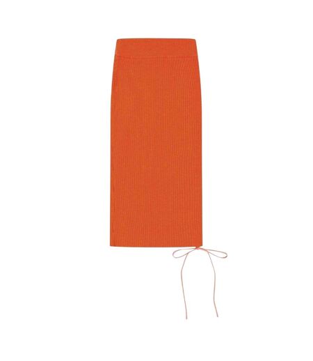Womens/ladies Knitted Side Tie Slim Midi Skirt Coral Red Off White