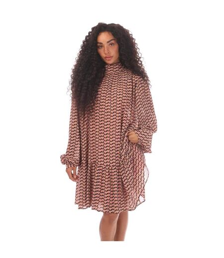 Womens/ladies Kesura-1 Ruffled Dress Black Brown Hugo