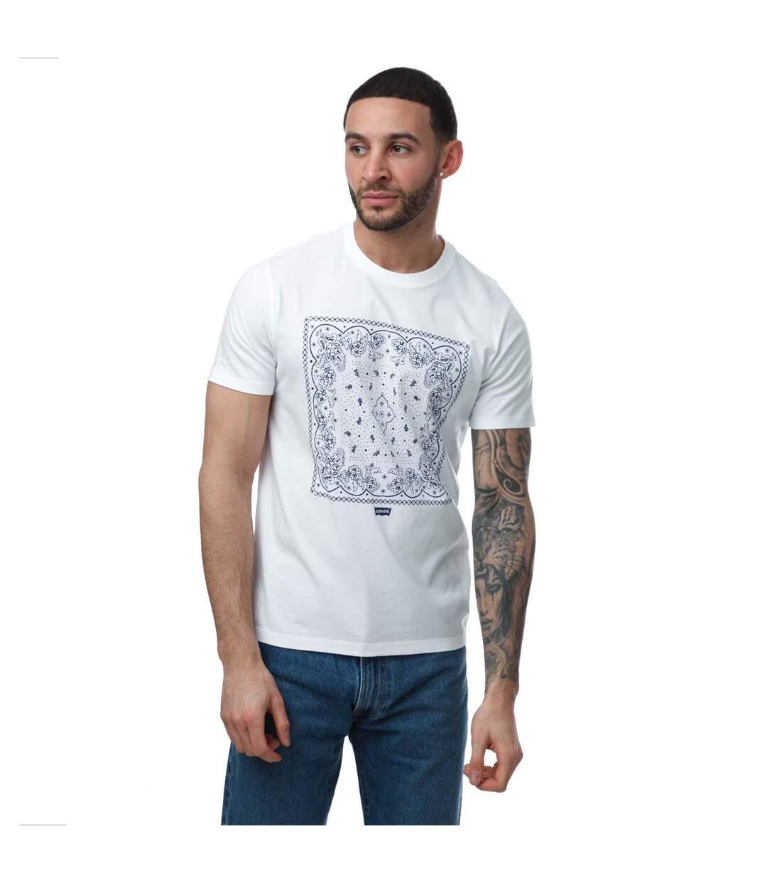Mens Bandana Print Crew Neck T-shirt White Levis-1