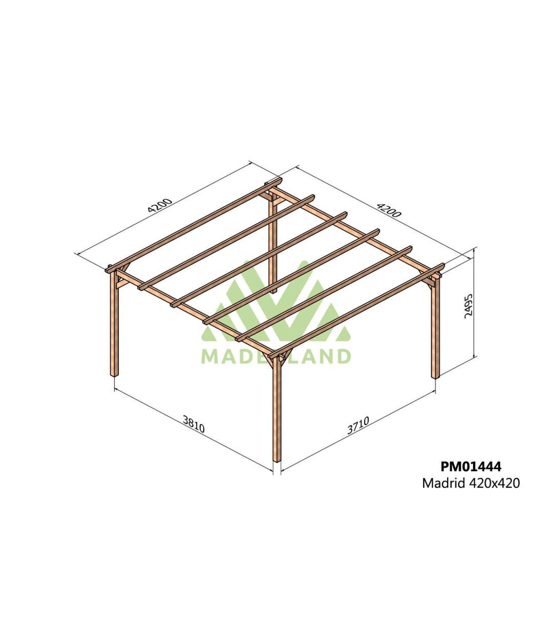 Pergola en bois massif Madrid 420 x 420 cm