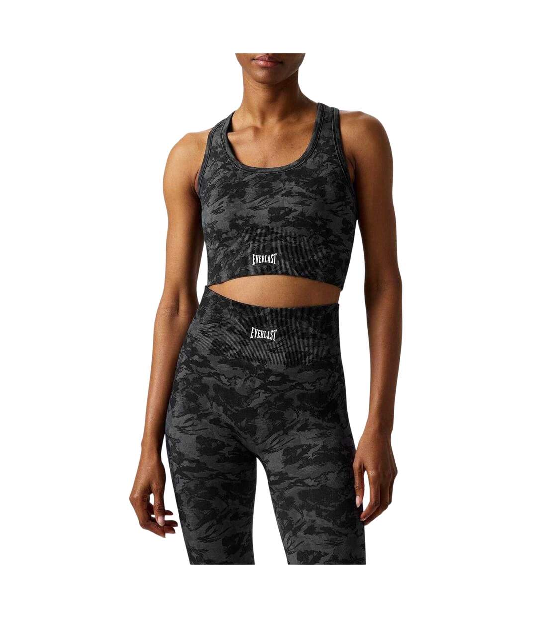 Womens/ladies Camo Racerback Sports Bra Black Everlast-1